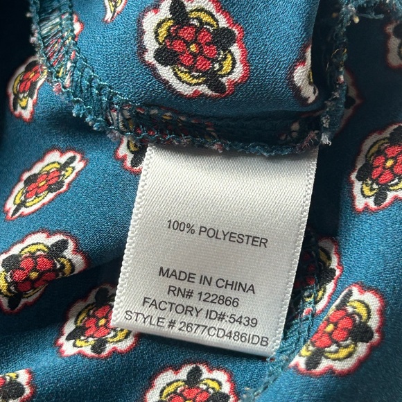 Chenault Teal Geometric Print Tie Front Draped Blouse sz M EUC Boho Eclectic - Picture 8 of 12
